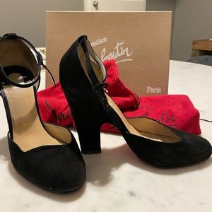 Christian Louboutin black suede pumps with straps